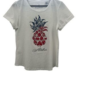 Tommy Bahama Women’s Aloha Pineapple Graphic T-Shirt White Short Sleeve Size S